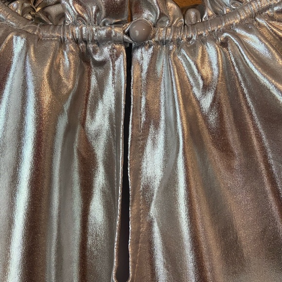 Metallic Faux Leather Silver Ruffle Sleeve Top - Picture 3 of 8